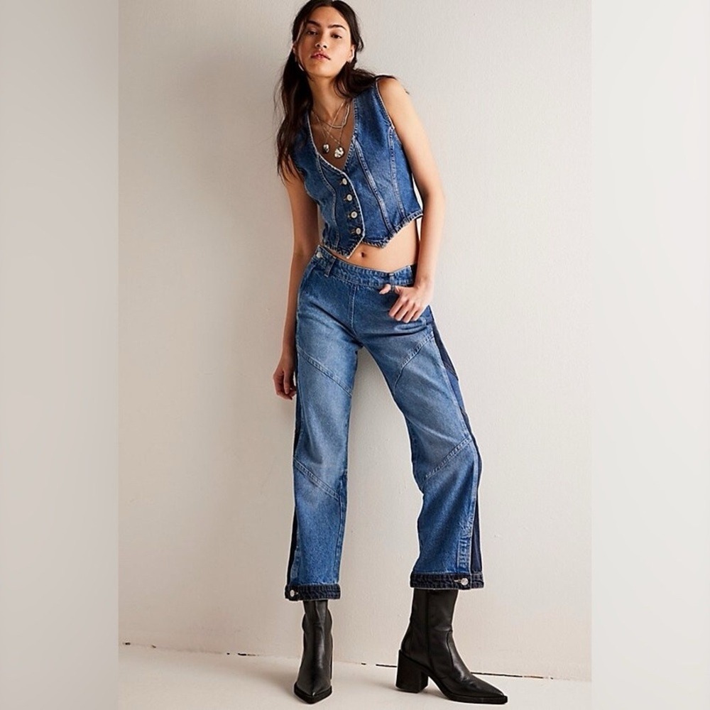 Free People We The‎ Free Moonlit Moto Slim Bootcut Jeans Sz.27 NWT - Picture 4 of 7